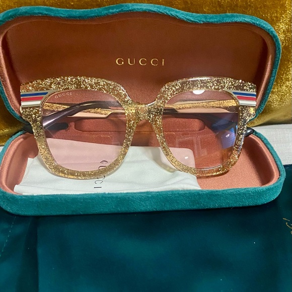 Gucci Glitter Gold Square Glasses New w/o tags - Picture 1 of 13